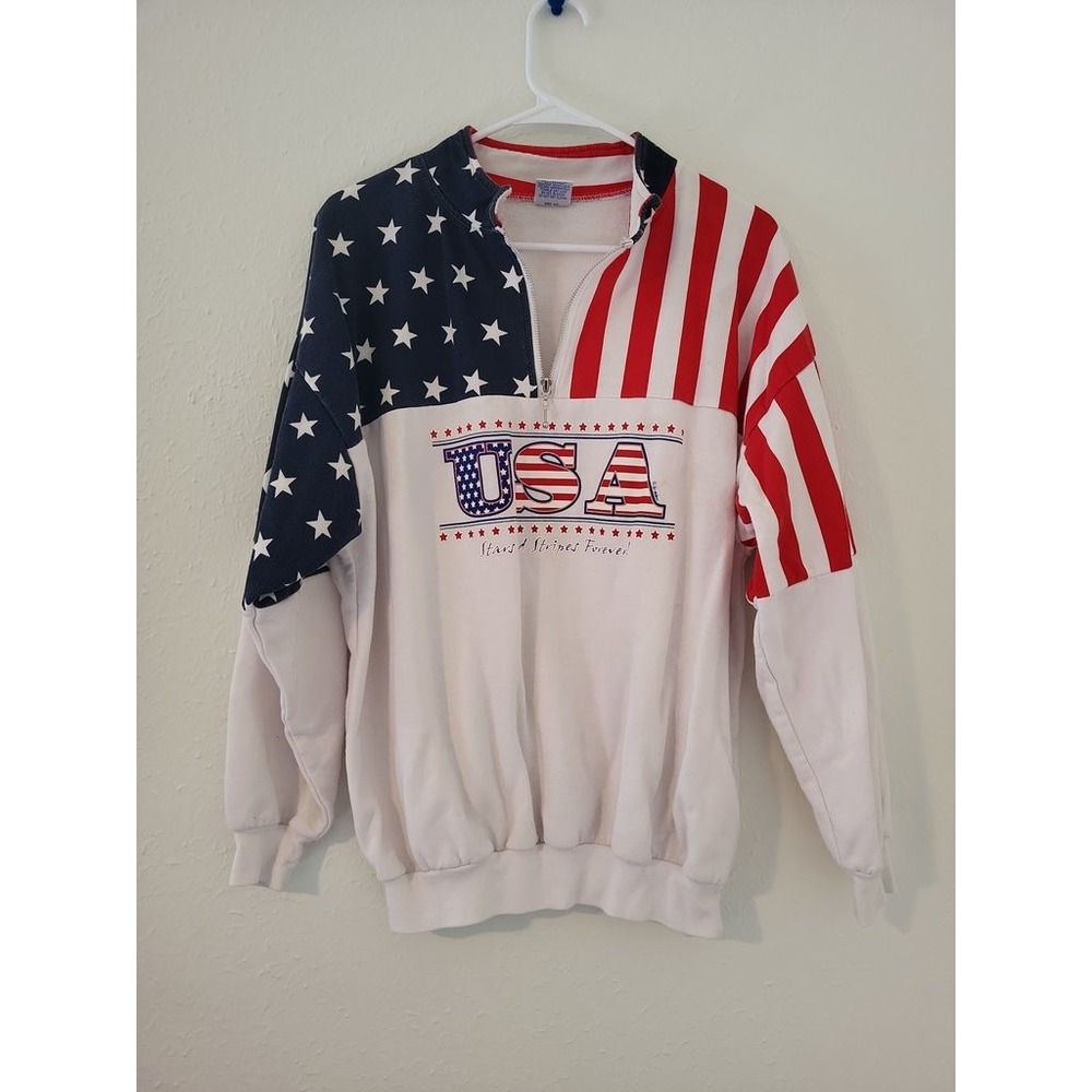 Vintage USA Flag Half-Zip‎ Sweatshirt by ESY Sportwear